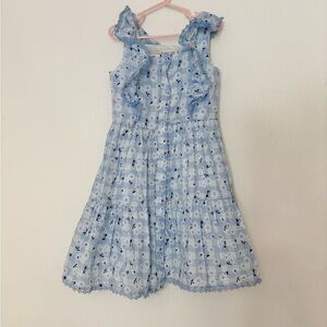 Girls btween Blue & White Gingham Floral Ruffle Casual Dress Size 7